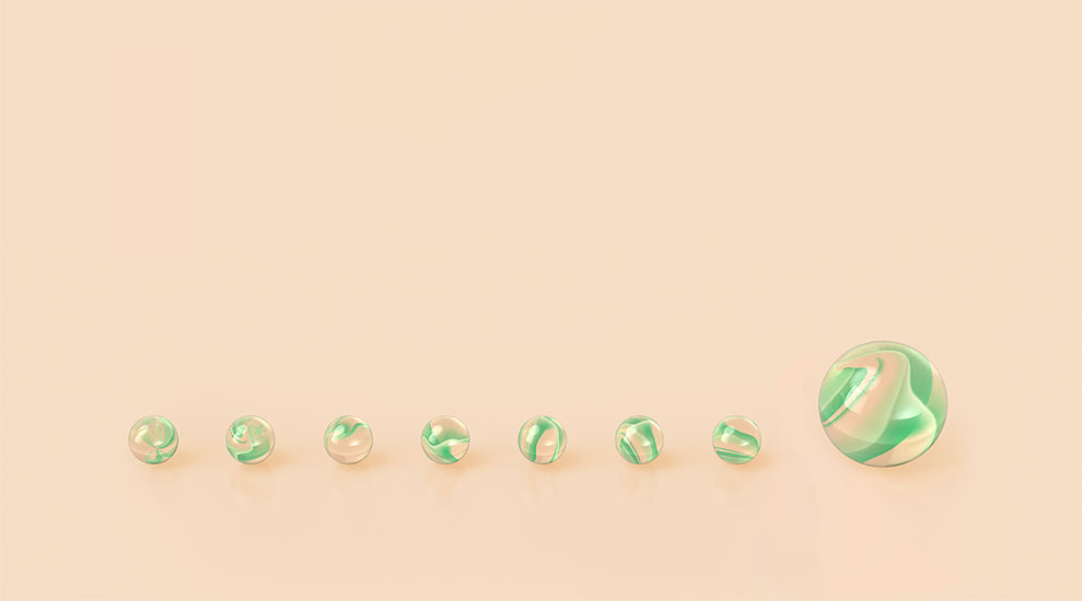 green marbles in a line